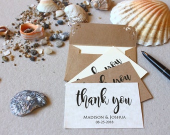 25 Wedding Thank You Cards with Envelopes, Mini Note Cards Brown Kraft Envelopes, Personalized Wedding Stationary Handmade  EcoFriendly