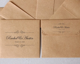 50 Wedding CD Favors Envelopes - Custom CD Sleeves - Rustic Wedding Guest Favors - DVD Cover Custom Printed Square Kraft Envelopes