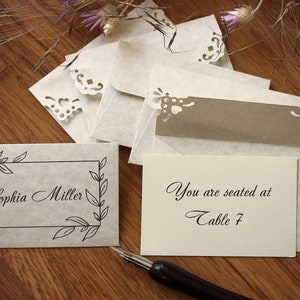 25 Personalized Wedding Escort Cards with Envelopes, Custom Printed Mini Cards and Envelopes, Customize Wedding Place Cards image 1