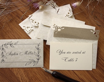 25 Personalized Wedding Escort Cards with Envelopes, Custom Printed Mini Cards and Envelopes, Customize Wedding Place Cards