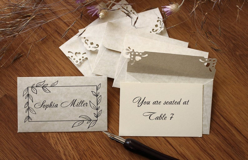25 Personalized Wedding Escort Cards with Envelopes, Custom Printed Mini Cards and Envelopes, Customize Wedding Place Cards image 1