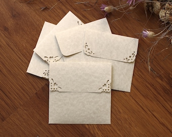 25 Mini Square Envelopes - Parchment Natural paper - Handmade Wedding Guest Book Alternative - Wedding Favors Gift Card Envelopes