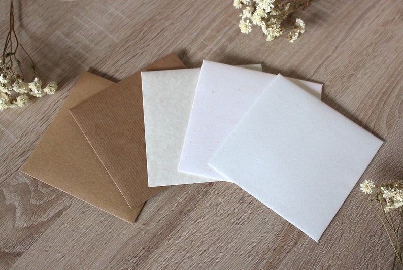 100 Small Square Envelopes, Recycled Kraft Eco Envelopes for Wedding Guest Book, Save the Dates, Wedding Favors, Seed Packeds image 1