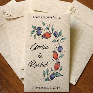 25 enveloppes de cadeaux de mariage - paquets de graines personnalisés - enveloppes naturelles parchemin avec impression couleur design personnalisé, l'amour devient sauvage