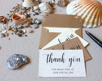 25 Wedding Thank You Cards with Envelopes, Personalized Custom Printed Rustic Wedding Handmade Mini NoteCards Brown Kraft Envelopes Recycled