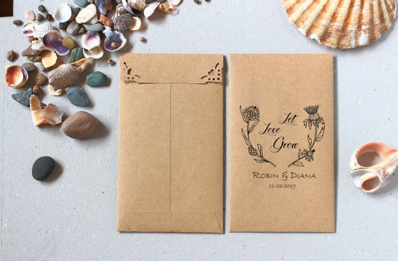25 Custom Printed Seed Packets Brown Kraft Envelopes Personalized Rustic  Wedding Favor Envelopes Let Love Grow Gift Envelopes 
