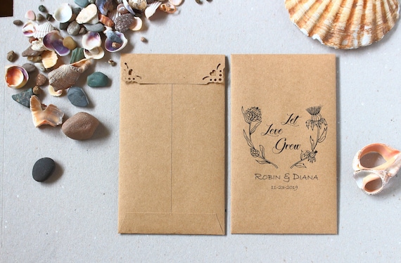 25 Custom Printed Seed Packets Brown Kraft Envelopes Personalized Rustic  Wedding Favor Envelopes Let Love Grow Gift Envelopes 