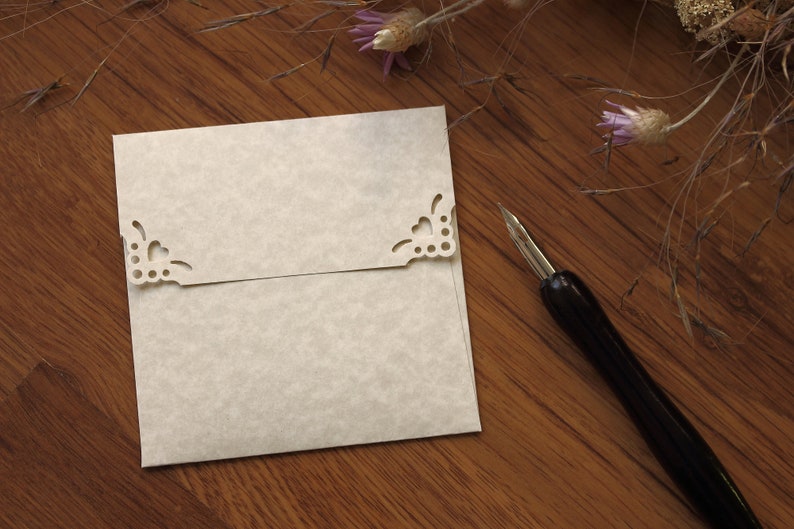 25 Mini Square Envelopes Parchment Natural paper Handmade Wedding Guest Book Alternative Wedding Favors Gift Card Envelopes image 6