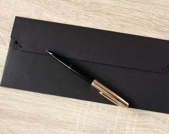 25 BLACK DL Envelopes - Long size 110 x 220mm 4.3 x 8.6" for Wedding / Party Invitations, Standard Letters - heavyweight handmade Envelopes