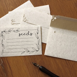 25 piccole buste stampate per il salvataggio dei semi - C7 Parchment Buste naturali, Risparmio di semi personalizzati fatti a mano - Giardino regalo Seed Storage