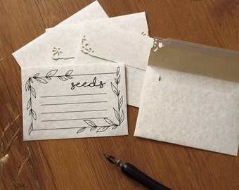 25 sobres pequeños impresos para guardar semillas - Sobres naturales de pergamino C7, personalizados y hechos a mano - Regalo de jardinería para guardar semillas