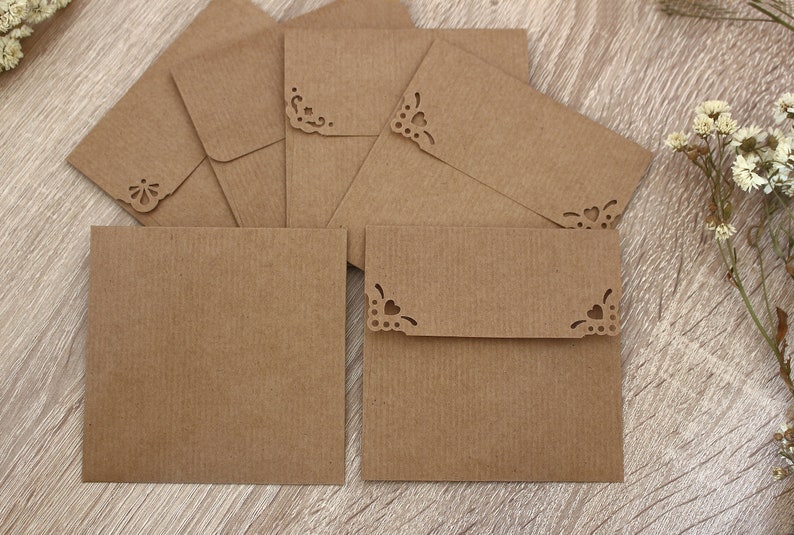 100 Small Square Envelopes, Recycled Kraft Eco Envelopes for Wedding Guest Book, Save the Dates, Wedding Favors, Seed Packeds image 6