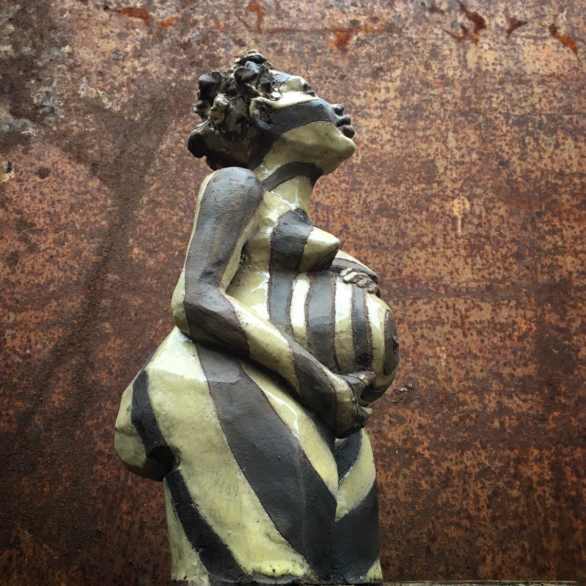 African pregnant woman sculpture. Ceramic Raku sculpture woman Etsy