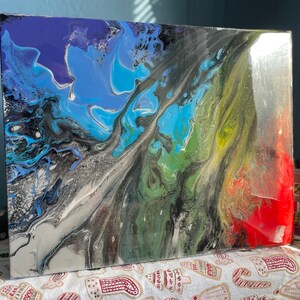 Arte fluida astratta in resina arcobaleno su tela da galleria