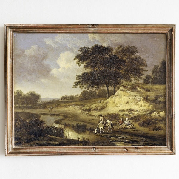 River Landscape, Farmland Painting, Vintage Oil Painting, Farmhouse Art, Vintage Art / P63