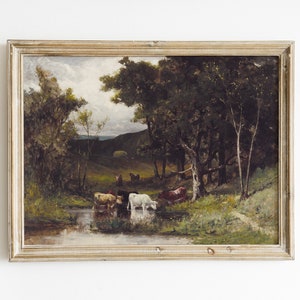 Cows Painting, Landscape Art, Cows Meadow Painting, Farmhouse Decor, Mailed Print / P101