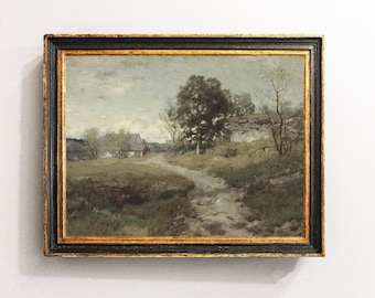 Country Landscape, Vintage Landscape, Home Decor, Antique Oil Painting, Vintage Print / P22