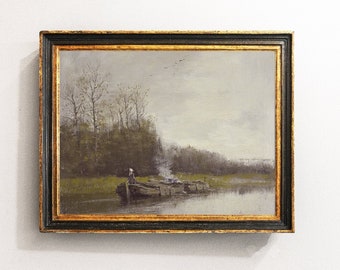 River Landscape, River Painting,  Landscape Painting, Home Decor, Vintage Art / P98