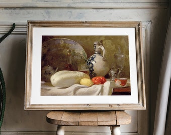 Still Life Painting, Kitchen Still Life, Fruits Vintage Print, Kitchen Decor, Farmhouse Print / P785