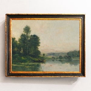 River Landscape, Vintage Landscape, Country Painting, Cottage Painting, Farmhouse Decor / P146