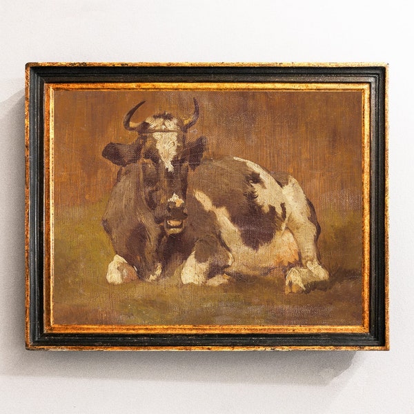 Cow Vintage Painting, Farmhouse Decor, Cow Print, Vintage Oil Painting, Farm Animal, Rustic Wall Decor / P889