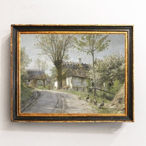 Country Landscape, Cottage Painting, Village Painting, Cottage House, Vintage Art / P252
