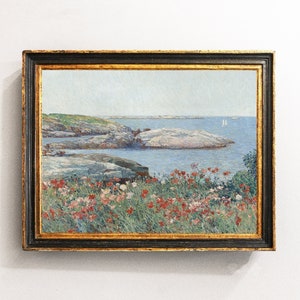 Coastal Painting, Country Painting, Flowers Landscape, Coastal Decor / P686