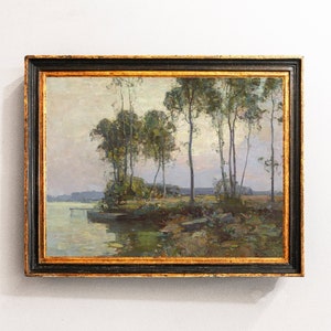 Country Painting, River Landscape, Vintage Painting, Farmhouse Decor, Mailed Print / P719