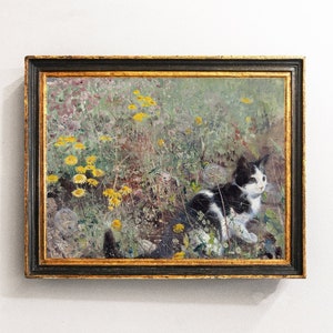 Cat Painting, Cat Portrait, Wild Flowers, Animal Wall Art, Cats Lover Gift, Mailed Print / P484