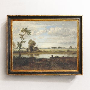 Vintage Landscape, Riverside Painting, Landscape Painting, Riverside Print, Farmhouse Decor / P372