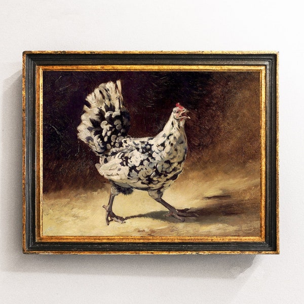White Hen Painting, Chicken Print, Rooster Decor, Country Kitchen Decor, Farm Painting, Mailed Print / P868