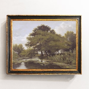 Lake Landscape, Countryside Landscape,Forest Painting, Farmhouse Art, Antique Oil Painting / P431