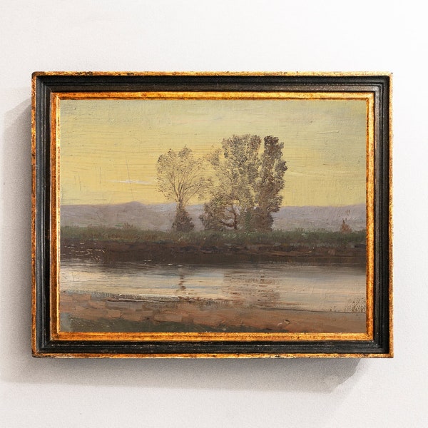Riverscape Painting, River Landscape, Meadow Painting, Farmhouse Decor, Vintage Print, Mailed Print / P170