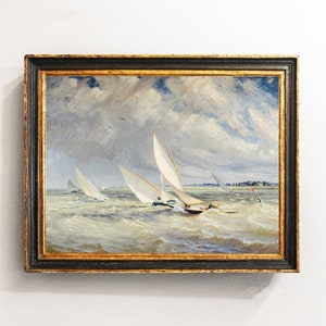 Sailboats Painting, Seascape Painting, Sea Landcsape, Coastal Decor, Coastal Print / P305