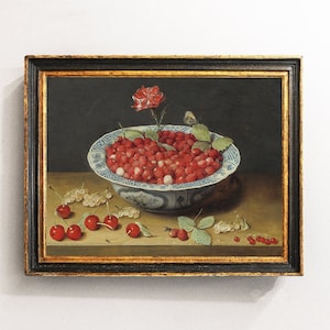 Wild Strawberries, Strawberries Still Life, Strawberries Painting, Fruits Vintage Print, Kitchen Decor / P618