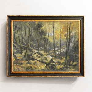 Autumn Forest Landscape Painting,  Vintage Trees Art / P309