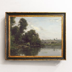 River Landscape, Country Landscape, Cottage Painting, Farmhouse Decor, Vintage Art / P457