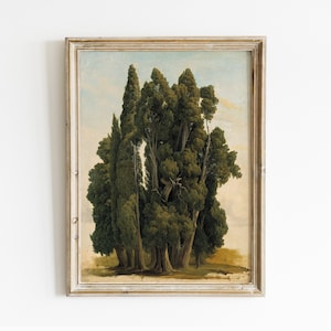 Cypresses Painting, Trees Landscape, Country Landscape, Landscape Painting, Farmhouse Decor / P341