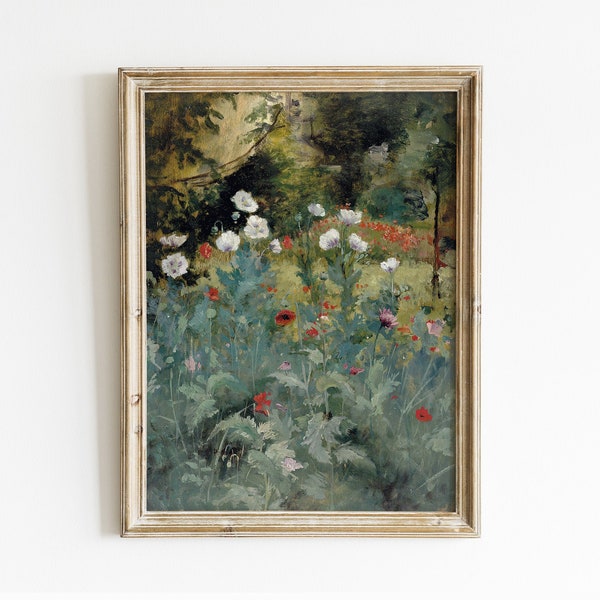 Wild Flowers Painting, Country Painting, Flowers Print, Farmhouse Decor, Antique Painting / P327