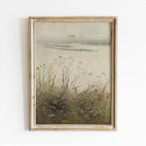 Wild Flowers Print, Country Landscape, Riverside Painting, Farmhouse Decor, Mailed Art  / P169