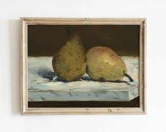 Pears Painting, Vintage Fruits Print, Pears Still Life, Kitchen Decor, Mailed Print / P9