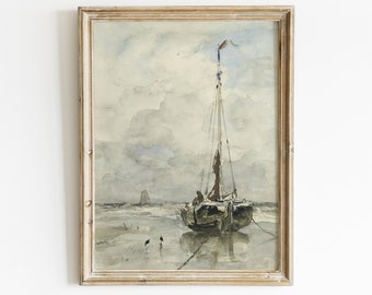 Sailboat Painting, Seascape Watercolor, Sailboat Print, Nautical Decor, Coastal Print / P294