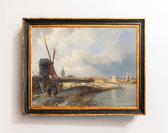 Windmill Painting, Windmill Print, Countryside Painting, Dutch Landscape, Mailed Print / P149