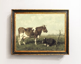 Cow Painting, Vintage Cow Print, Cattle Portrait, Farmhouse Wall Art, Farm Animal / P485