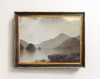 Lake Landscape, River Landscape, Country Painting, Anique Oil Painting, Scenery Decor / P633