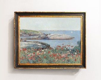 Coastal Painting, Country Painting, Flowers Landscape, Coastal Decor / P686