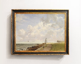 Seascape Painting, Lighthouse Painting, Lighthouse Art, Coastal Decor, Vintage Print / P280