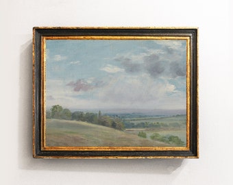 Meadow Landscape, Country Landscape, Cottage Painting, Home Decor, Vintage Art / P476