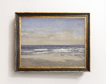 Beach Landscape, Seascape Painting, Coastal Decor, Seascape Art, Antique Painting / P469