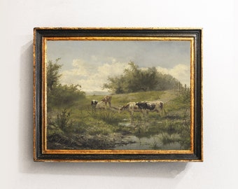 Meadow Painting, Cows Painting, Country Landscape, Farmhouse Decor, Mailed Print / P260